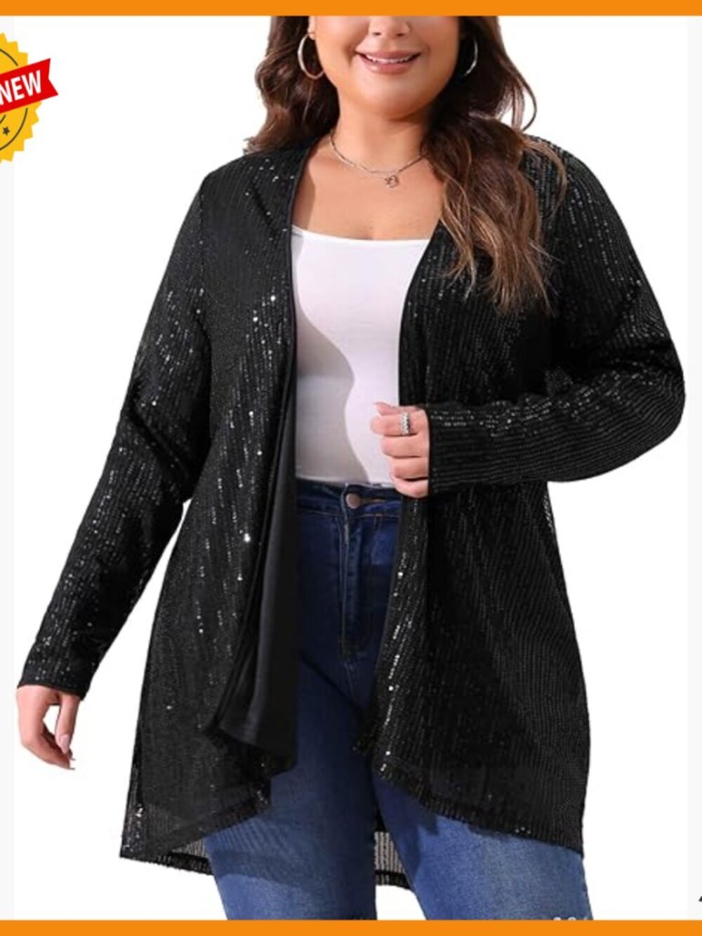 Plus Size Sequin Cardigan Long Sleeve Open Front Sparkly Jacket